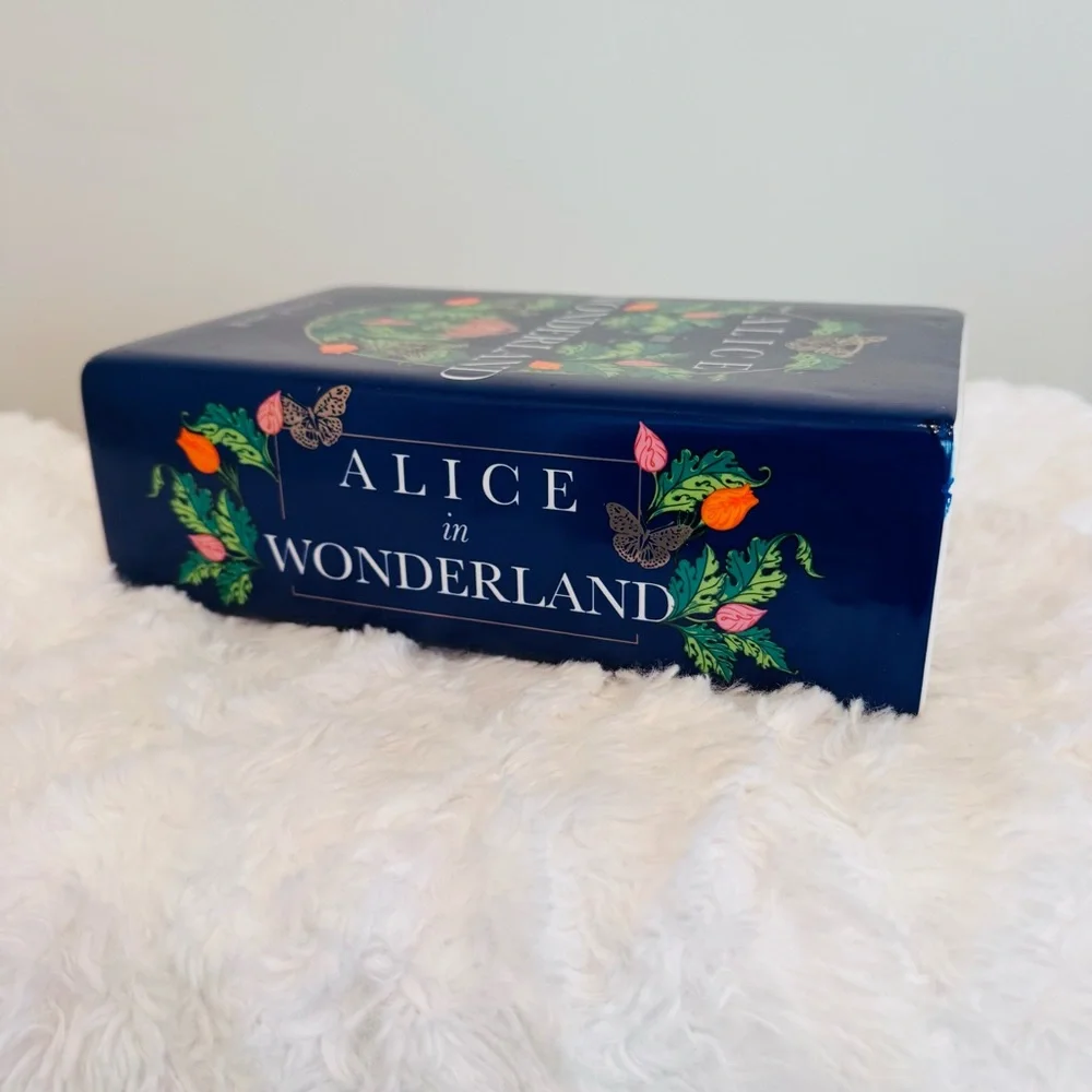 Ceramic Faux Book Shaped Vase Alice In Wonderland Whimsical Garden Decor NEW